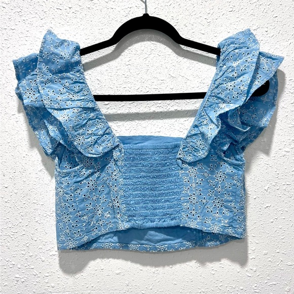 BCBGeneration Blue Flutter Sleeve Crop Top M - Picture 5 of 8